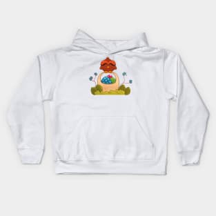 Happy Easter cute bird on Easter eggs basket Kids Hoodie